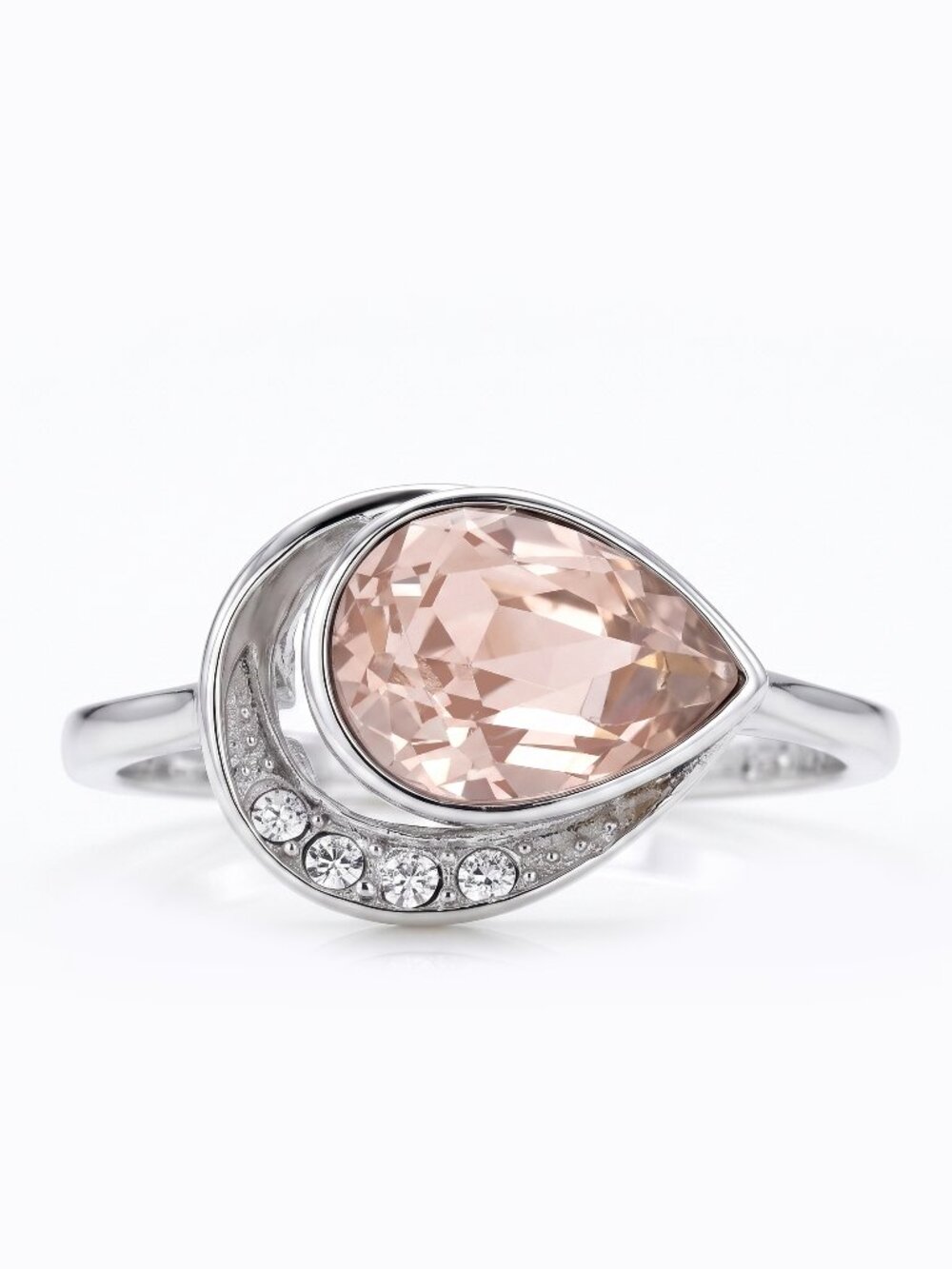 Official Swarovski Pink Champagne Crystal ring, 925 Sterling Silver